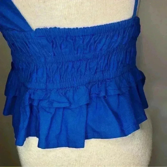Sim & Sam Woman Cobalt Blue Crop Ruffle Tank Top Spaghetti Straps Peplum Large - Picture 5 of 15